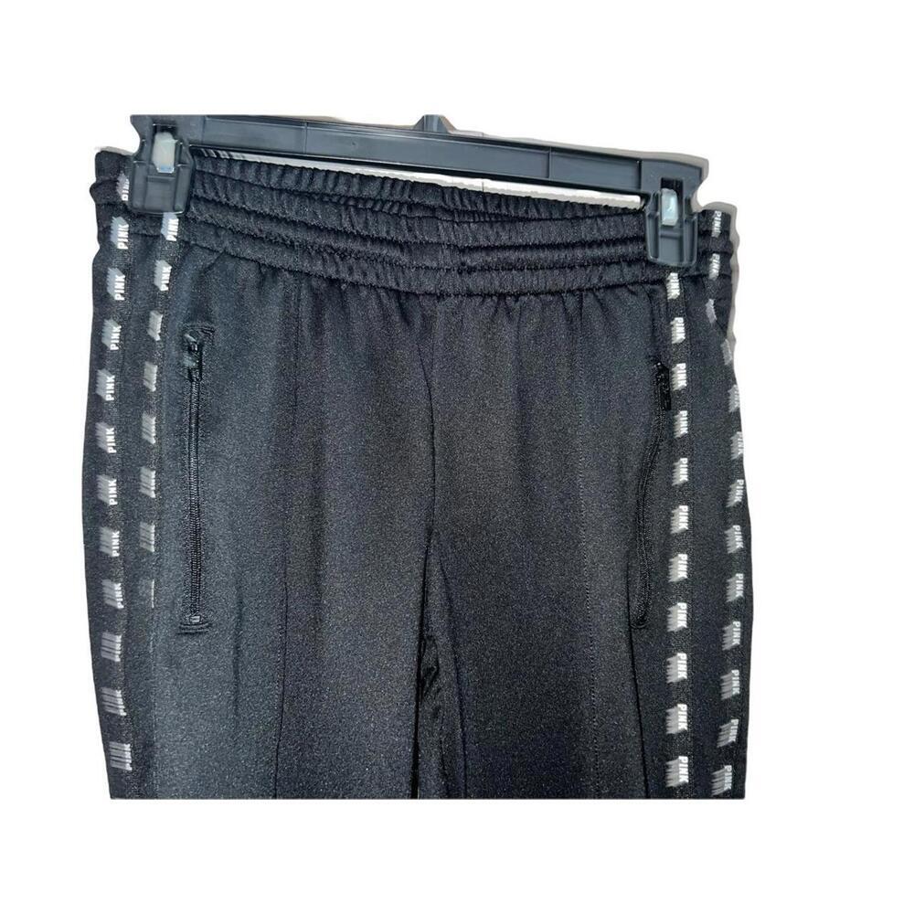 Pink Victoria's Secret Active Track Pants Black Logo Tape Zipper Cuffs Womens XS - Picture 2 of 5